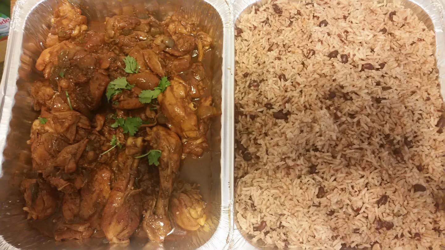 Belizean stew chicken with rice and beans
